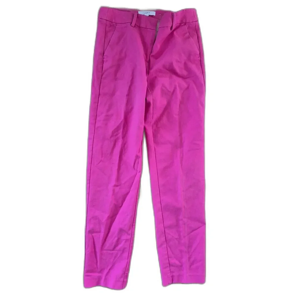 LOFT Magenta Cropped Straight-Leg Pants - Picture 2 of 10